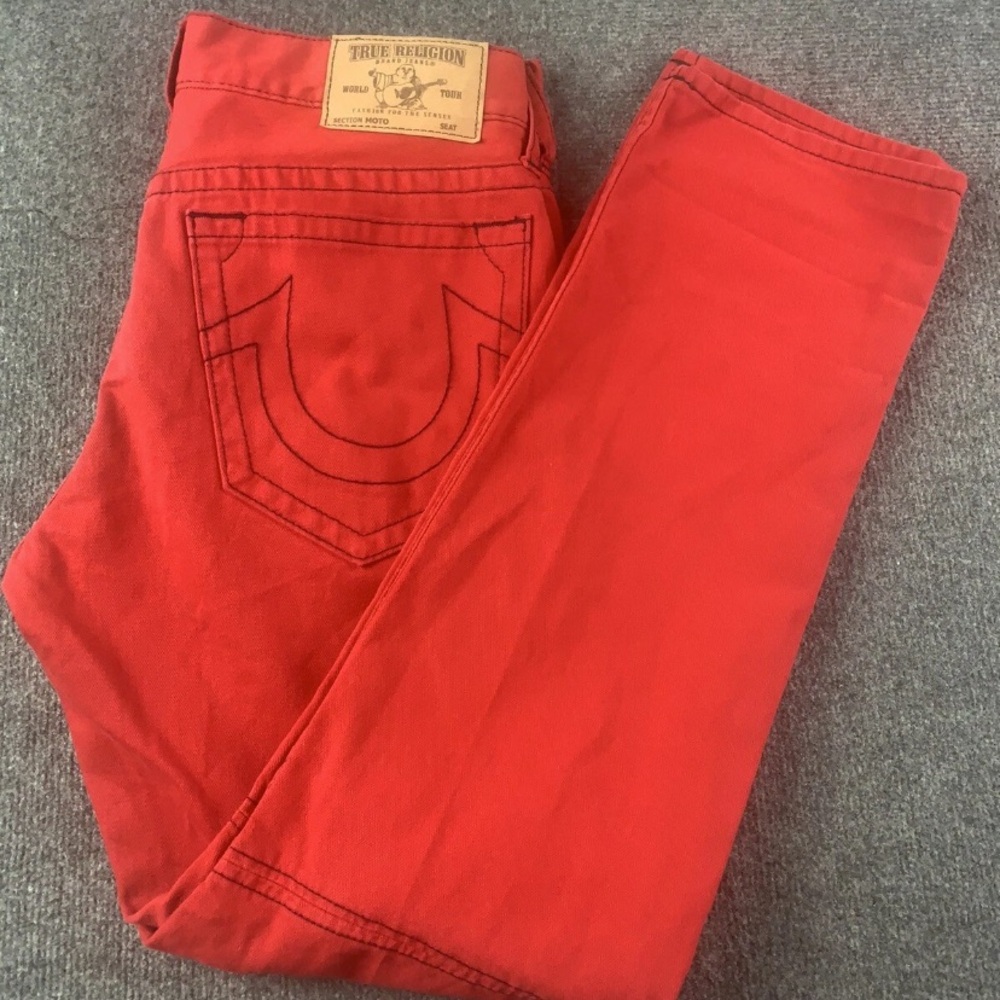 True Religion Moto Mens 100% Cotton Jeans Size 33x33 Red